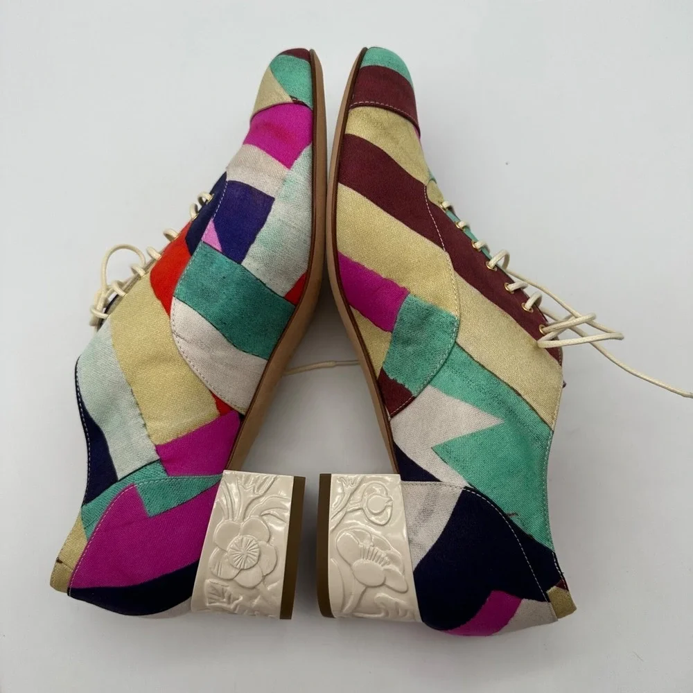 NEW CHANEL‎ BROGUES SHOES CAMELIA G HEELS MULTI COLOR CANVAS G31468 Size 38.5